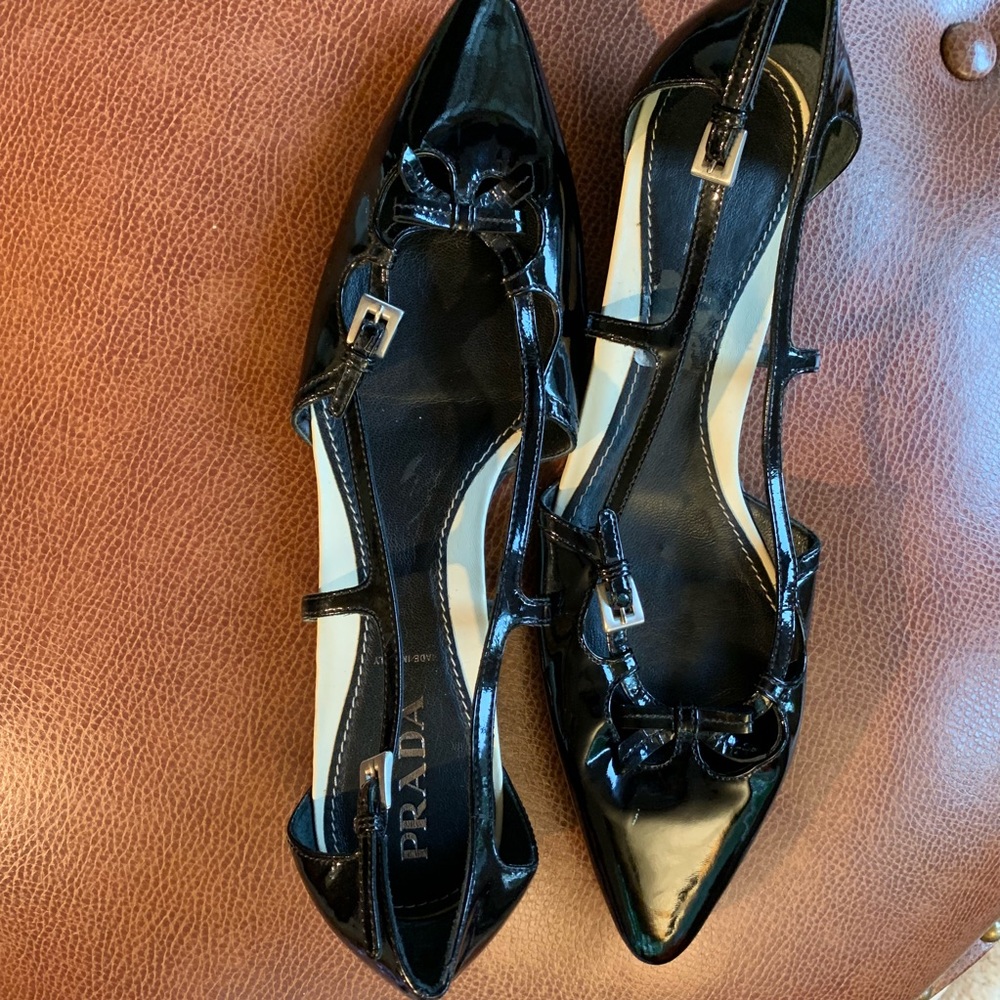 Prada Patent Leather Pointed Toe Square Heel Flat